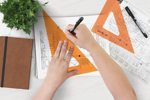 Pacific Arc's Scholastic Triangle - 12 inch - Fluorescent - 45/90 Angle - Polystyrene - Inking Edge - Technical Drawing Tools, Drafting, Architect and Engineering.