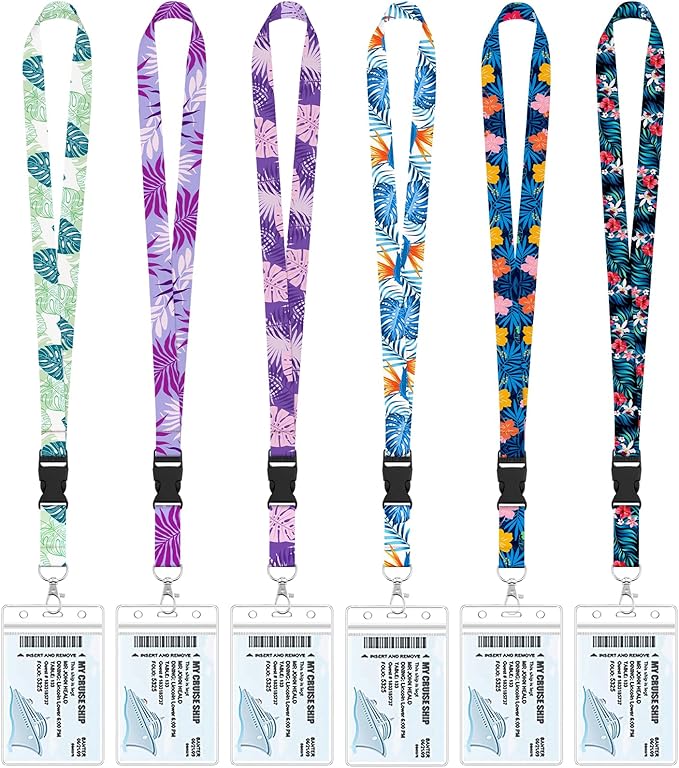 6 Pack Lanyards for Cruise Ship Cards with Waterproof ID Card Badge Holders for Royal Caribbean Cruise Essentials 2026（Tropical）