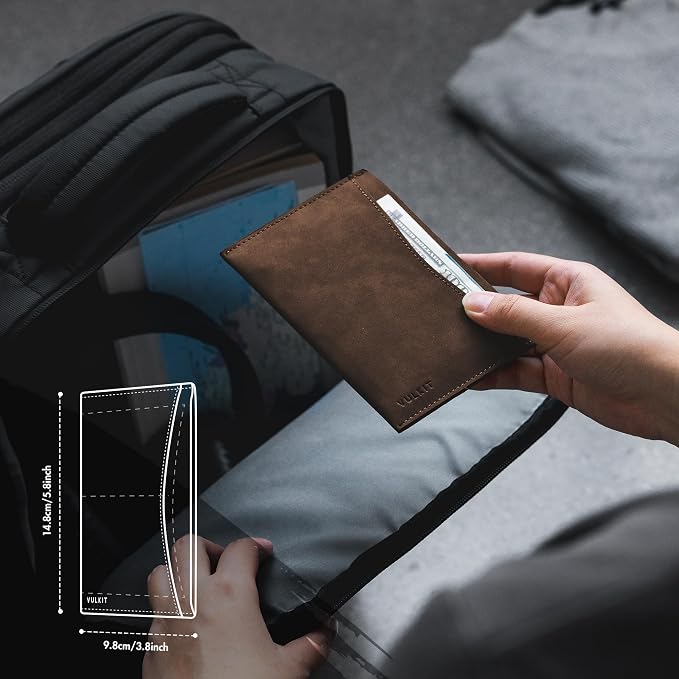 VULKIT Passport Cover Ultra Slim Design Leather Passport Sleeve RFID Blocking with 2 Card Slots, Anti-Theft Travel Essentials