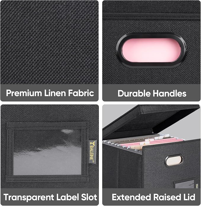BALEINE File Organizer Box with Lid, Collapsible Hanging File Storage Box | Smooth Plastic Rails, Textured Fabric Exterior, Collapsible Hanging File Folder Box for Office Document Storage
