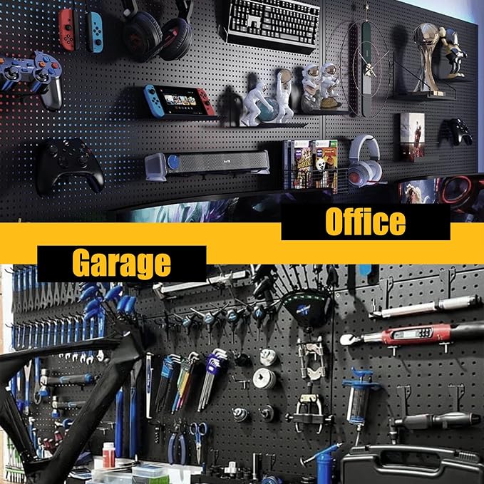 Spampur Peg Board, 4 Pack Metal Pegboard Panels Black Boards Wall Organizer | Tools Pegboard Storage System for Workbench, Garage Tool Storage, Office Organization, Wall Home, Craft Room