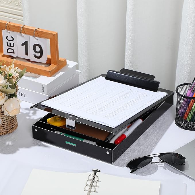 2 Pieces Metal Storage Clipboard Letter Size Heavy Duty Aluminum Clip Board 14'' x 9.06'' x 2.95'' Contractor Clipboard Dual Storage Form Holder Paper Holder with High Capacity Clip