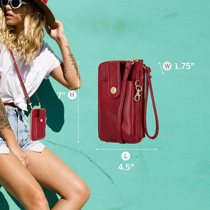 Mundi Jacqui RFID Crossbody Wallet for Women, Vegan Leather Small Travel Handbag with Phone Holder, Compact Organizer with Card Slots and Removable Strap, Vacation Purse in Brown Sugar