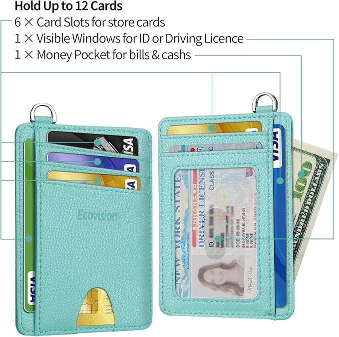 Slim Minimalist Front Pocket Wallet, RFID Blocking Credit Card Holder Wallet with Detachable D-Shackle for Men Women