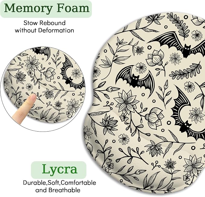 LIMKRIAN Goth Bat Ergonomic Mouse Pad with Gel Wrist Rest, 9.8 x 8.6 in | Non-Slip PU Base, Smooth Surface, Cooling Gel Eases Wrist Pain, Comfort Wrist Support, Gothic Office Desk Accessories Decor