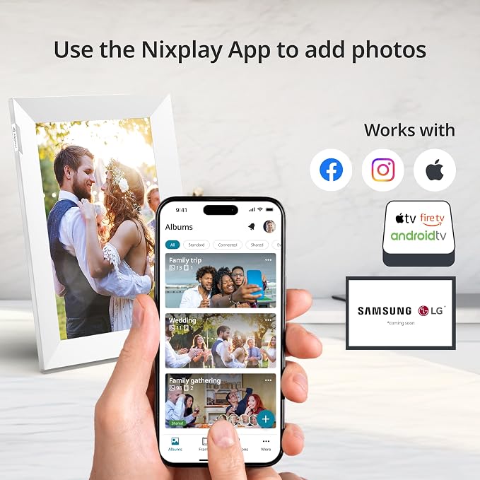 Nixplay Digital Touch Screen Picture Frame - 10.1” Photo Frame, Connecting Families & Friends (White)