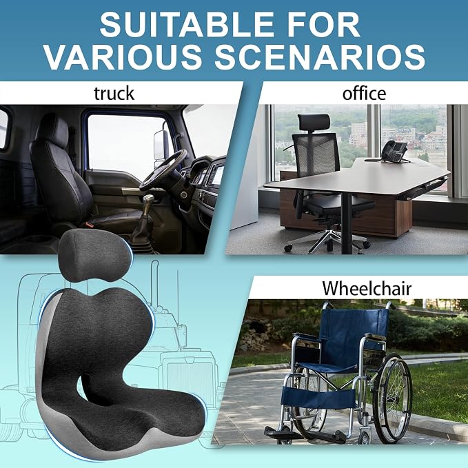 Truck Driver Seat Cushion, Cushion for Car Seat Driver for Comfort. | Integrated lumbar-hip cushion with sync support relieves long-sitting pain, reduces coccyx & ischial pressure.