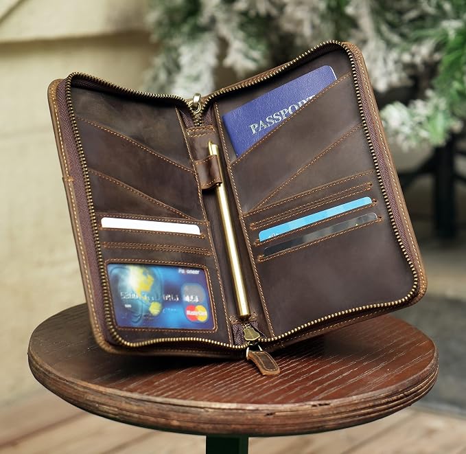 Polare Full Grain Leather Passport Holder Cover Case for Men and Women RFID Blocking Family Travel Wallet Holds 6 Passports (Dark Brown)