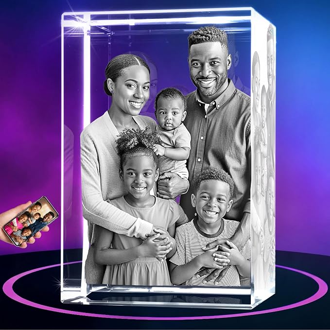 ArtPix 3D Crystal Photo, Personalized Gifts for Father, Dad, Men, Him, Husband, Grandpa, Great Customized Gift With Your Own Photo for Mom, Wife, Women, Custom Glass 3D Laser Etched Picture Frame