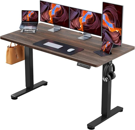 ErGear Height Adjustable Electric Standing Desk, 55 x 28 Inches Sit Stand up Desk, Memory Computer Home Office Desk, Dark Walnut