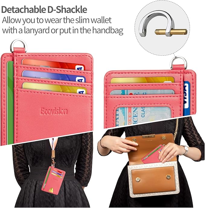 Slim Minimalist Front Pocket Wallet, RFID Blocking Credit Card Holder Wallet with Detachable D-Shackle for Men Women