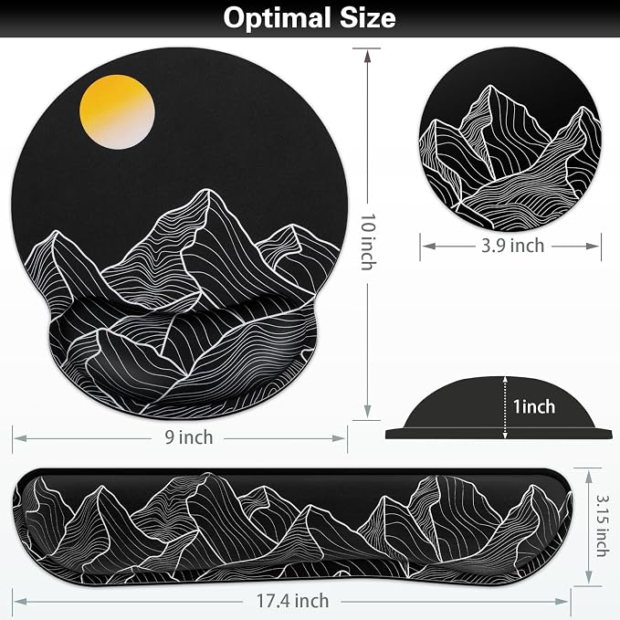 Mouse Pad Black, Ergonomic Keyboard Wrist Rest, Mouse Pad with Wrist Rest | Gaming Mousepad with Wrist Support, Memory Foam Wrist Rest Set for Computer Keyboard, Office Desk Accessories