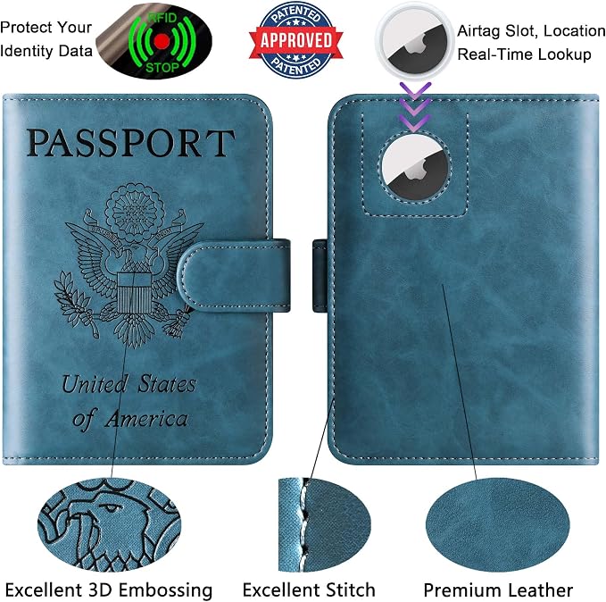 LOHASLIFE Airtag Passport Holder for Travel Essentials, Passport Cover | Wallet, Leather Rfid Blocking Card Case, Travel Accessories, Vacation Luggage Must Haves, for Men Women