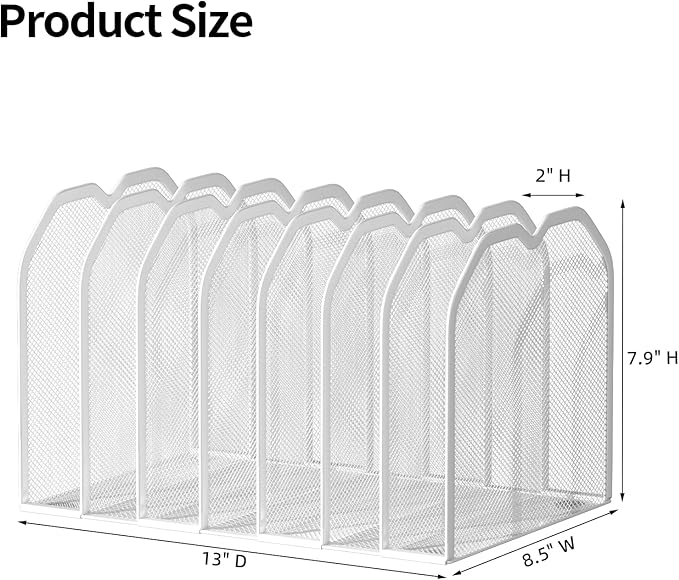 FANXIYQ White 7-Section File Folder Organizer for Desk – Metal Vertical File Holder, Desktop File Organizer Vertical Stand, Letter/A4 Folder Rack, Upright File Sorter, Office Paper Organizer