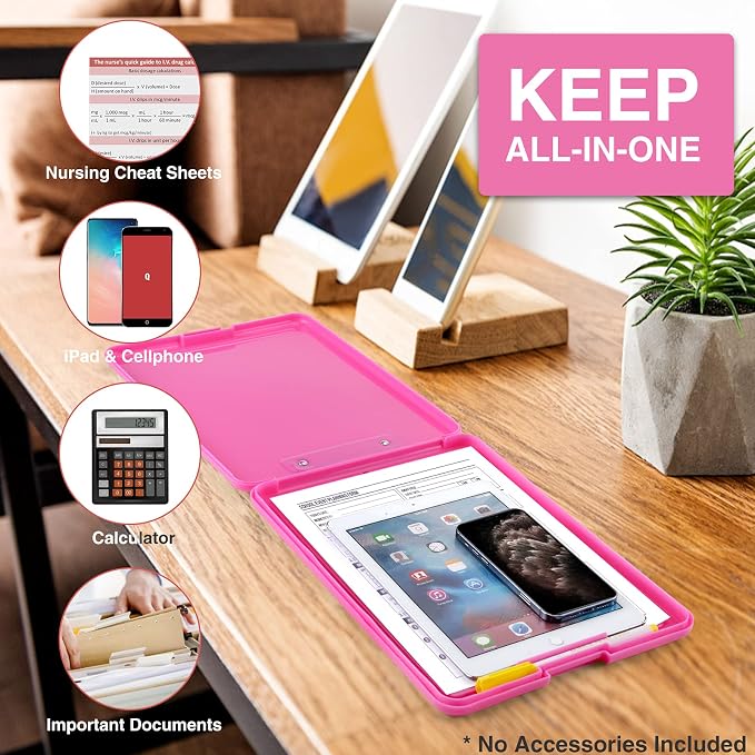 Sooez Clipboard with Storage, Plastic Nursing Clip Board, 8.5" x 11", Work | Sturdy Clipboards Foldable, Cute Hanging Clip Board Case, Teacher, Classroom Must Haves, Office School Supplies, Women & Men