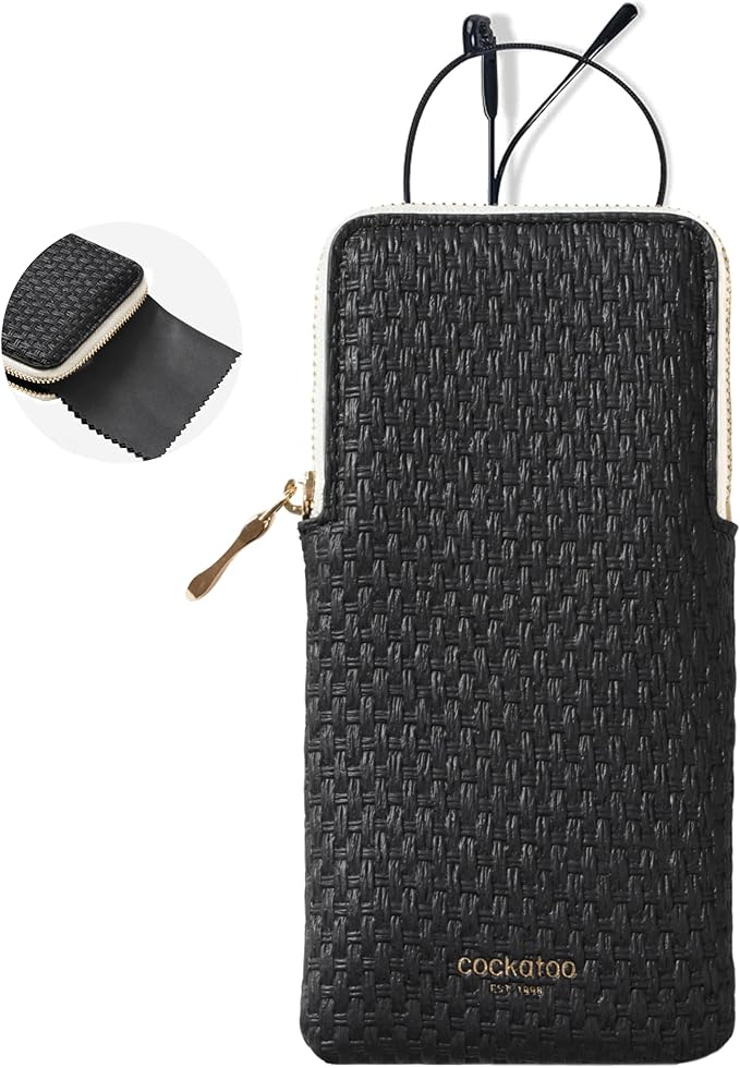 Cockatoo Portable Glasses Case, Drop-Resistant Eyewear Storage Pouch, Slim Soft Case for Sunglasses, with Cleaning Cloth