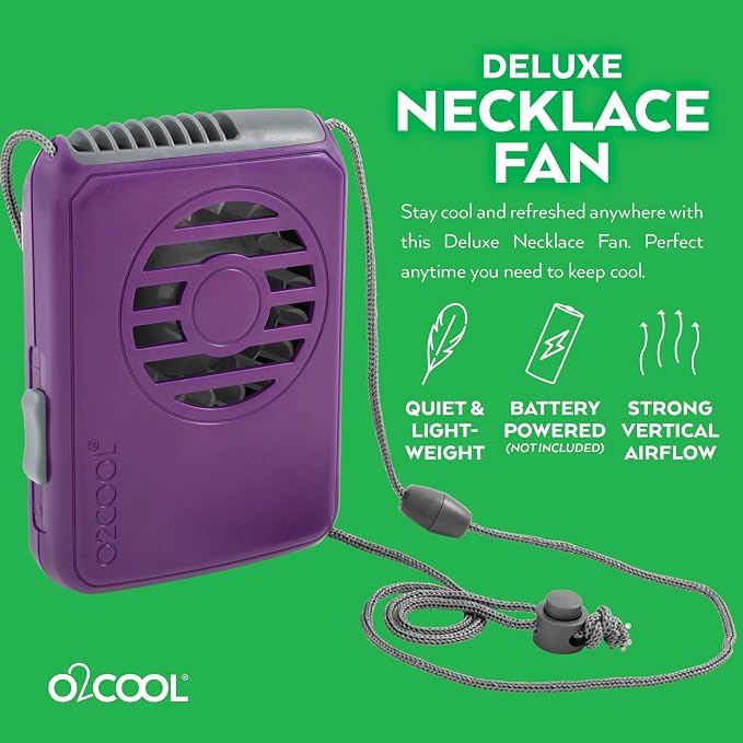 O2COOL Deluxe Necklace Fan Adjustable Lanyard Wearable Fan Purple | Yes