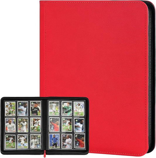 360 Cards Ringless 9-Pocket Side Loading Trading Card Binder, PU Zipper Fixed Page Card Album for TCG Sports Cards, Not Fit Top Loaders (RED)