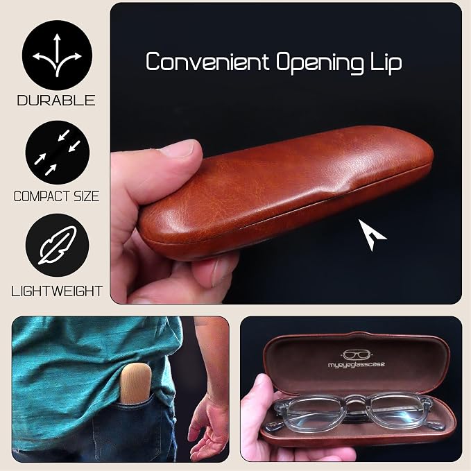 MyEyeglassCase Men Small Glasses case - Eyeglasses Hard Shell Holder Pouch & Cloth-Reading Slim & Narrow Case Heavy Duty