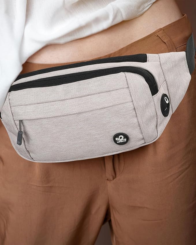 WATERFLY Small Fanny Pack Crossbody Lightweight Waist Bag for Woman Man | Adjustable extender strap, Slim compact, Water-resistant durable material, Breathable back pad, Multi-scene for travel, daily
