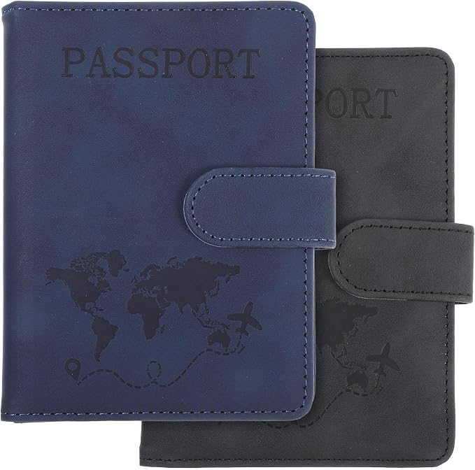 2 Pack Passport Holder for Travel, Passport Wallet Cover Case Waterproof RFID Blocking Passport Holder with Pen Holder Travel Essential, Passport Book Holders for Women and Men(B)
