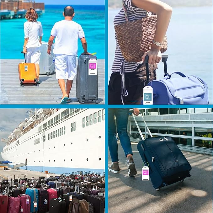 4 Retractable Lanyards with 6 Luggage Tag Holders, Zip Seal Clear Luggage Tag & Lanyard with Ship Card Holder for Carnival, NCL, MSC, Princess 2025-2026, Cruise Ship Essentials