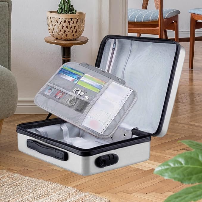 Fireproof Document Box, Secure Storage, Waterproof Briefcase, Sturdy Storage Bag for Contracts, Outdoor, Silver