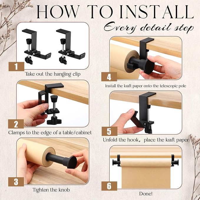 Hicarer Kraft Paper Roll Holder for Table Supports up to 450 Lbs - Heavy Duty Retractable Clamp-on Paper Roll Holder Tabletop Easel for to Do Lists, Drafting Wrapping, Art Supplies, Drawing(Black)