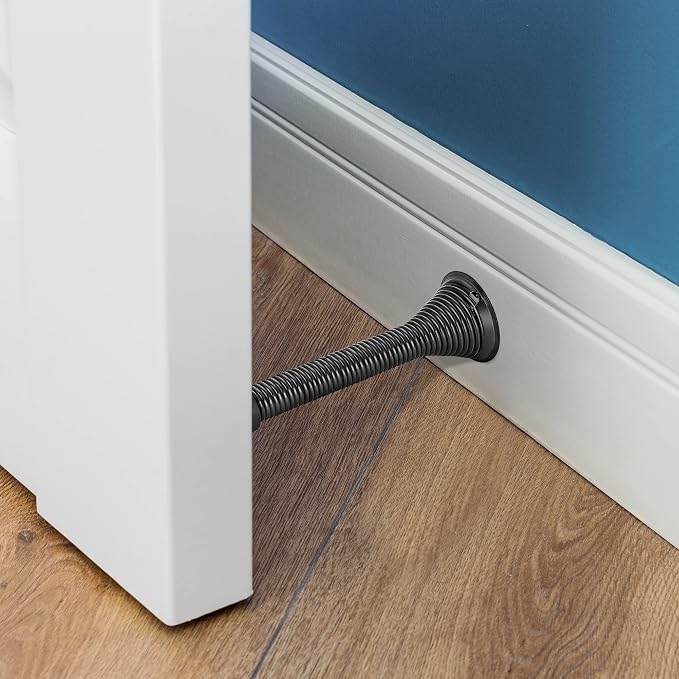 Ravinte Door Stoppers, 6 Pack Black Spring Door Stops with Rubber Bumper, Door Stoppers for Bottom of Door