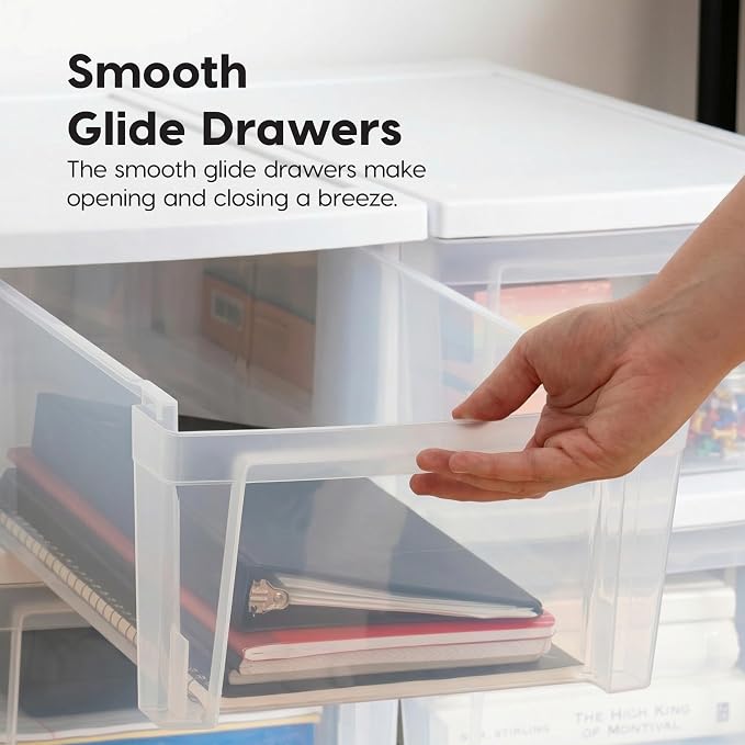 IRIS USA 3-Drawer Slim Narrow Storage Organizer, 2-Pack, White/Clear | Organize craft supplies, school essentials, beauty items, and small household accessories with compact drawer storage