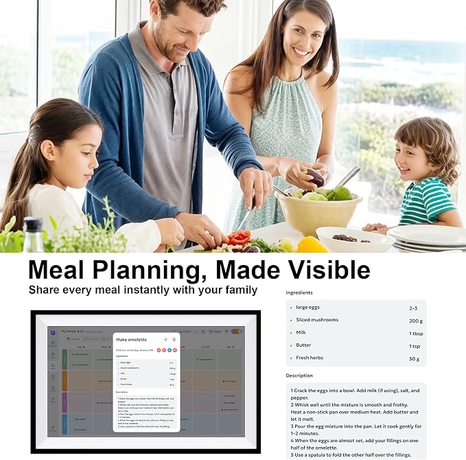 Digital Calendar Wall Touch Screen 15.6" HD Smart Family Planner | Whole-Family Schedule Sync, Chore Rewards & Meal Planning, Zero Subscription Fees, Photo Frame