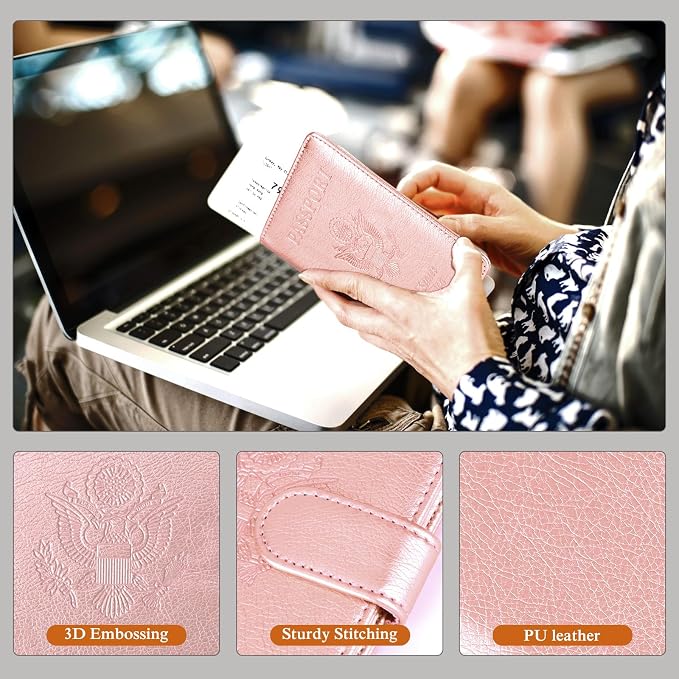 TIGARI Passport Holder for Travel Women Men, PU Leather Waterproof RFID Wallet Cover Case Sleeve, Valentines Day Gifts, Vacation Plane Cruise Travel Document Organizer Essentials