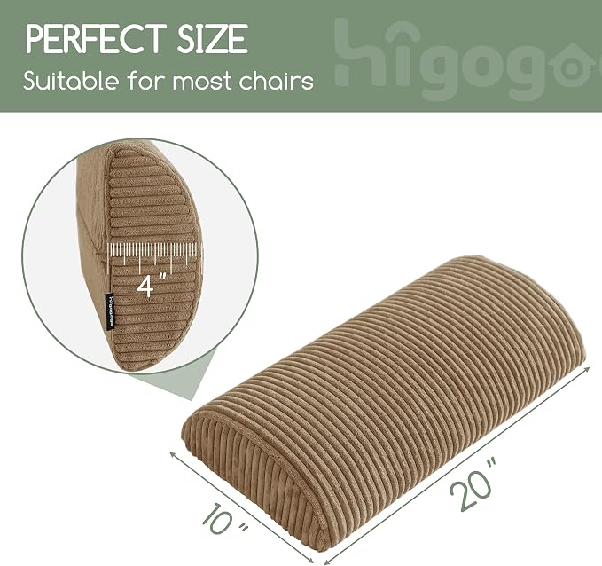 HIGOGOGO Lumbar Support Pillow for Recliner Chair/Accent Chair/Couch, Memory Foam Back Support Cushion for Elderly, Recliner Cushions for Back Rest, Pain Relief, Reading, Washable Cover, Coffee