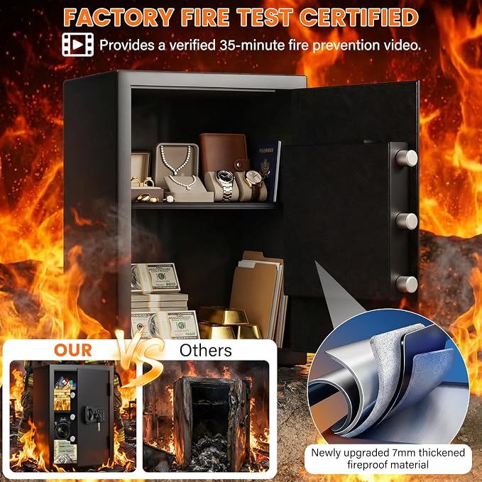 Fireproof Safe Box | 1550℉ 35-Min Real Test Fire Safe | 3.6 Cuft Large Safe | 35Lbs Heavy Duty Fire Safe Box | 3 Quick Access Unlock | Anti-Theft Alarm & Wall Mount | for Home Office Cash Document