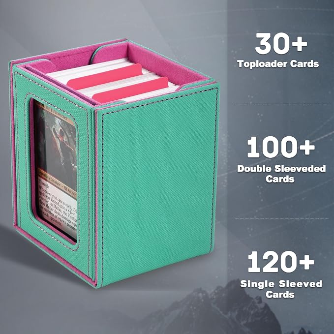 ZLCA MTG Deck Box with Commander Window Display, Trading Card Storage Box Holds 100 Double-Sleeved Cards Suitable for TCG/CCG/PTCG/EDH/Magic/Sport Cards (Aqua&Pink)