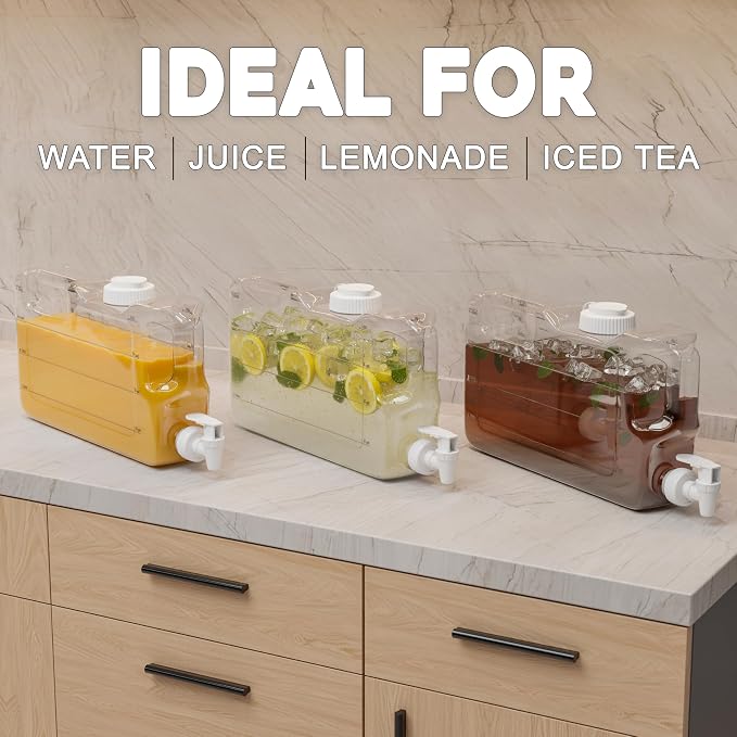 Refrigerator Water Dispenser 1.1 Gallon Bottle with Spigot - BPA Free Plastic Slim Water Jug with Spout Leak Proof | Refillable Fridge Water Container, Convenient Handles (Clear)