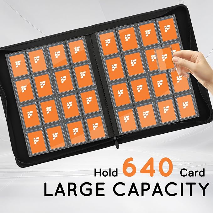 Toploader Binder,16 Pocket Top Loader Binders for 3" x 4" Rigid Cards,Toploader Card Binder for Hard Plastic Top Loaders,Holds 640 Top Loaders(Orange)