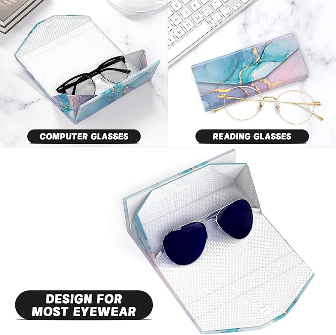 Sunglasses Case, Foldable Glasses Case, Magnetic PU Leather Hard Shell Folding Eyeglass Holder Box, Collapsible Unisex