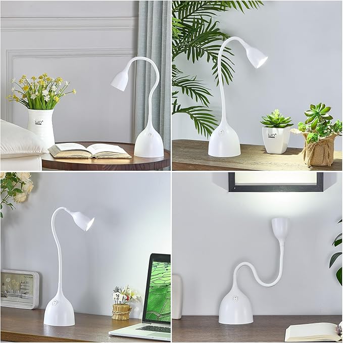 EJIAXIN Desk Lamp for College Dorm Room - LED Reading Light - Small Adjustable Flexible Gooseneck Table Lamp - Eye-Caring Desk Lamp for Home Office Study Lamp, White