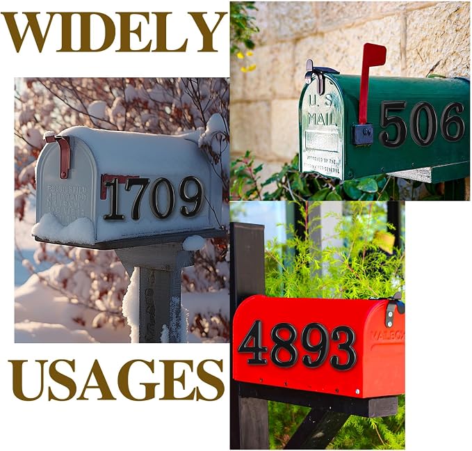 opasyo 20 Pieces Mailbox Numbers for Outside 3.8 inch 0-9 Self-Adhesive Mail Box Numbers,3D Gold House Numbers for Mailbox, Apartment, House, Trash Bins,Office Hotel Room (Black, 3.8inch)