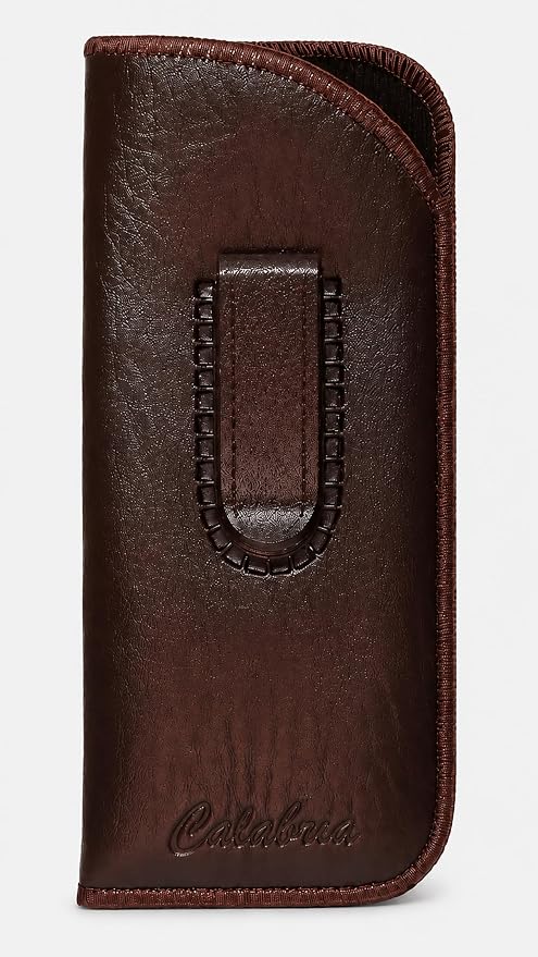 Calabria Slim Eye Glasses Case w/Clip Soft PU Leather Brown Men Women Eyeglasses Pouch Slip-In Eyewear Holder Sunglass Bag - 12PACK