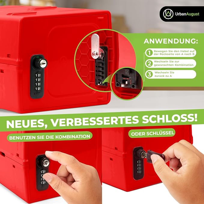 Dual Combination & Keyed Lockbox - Lockable Box for Everyday Use - Multi-Purpose lock for Home & Office Safety - Made of Industrial-Grade Plastic - One Size (Medical Red)