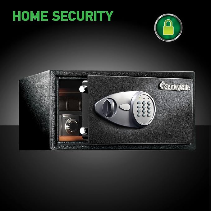 SentrySafe Shelf Safe with Digital Keypad Lock, Steel Safe with Interior Lining and Bolt Down Kit for Money, Jewelry, Documents, 0.98 Cubic Feet, 8.9 x 16.9 x 13.6 Inches, X105