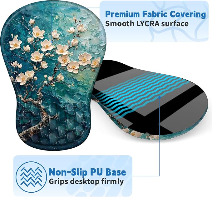 YIWEI Ergonomic Mouse Pad with Wrist Rest for Carpal Tunnel Pain Relief | Memory Foam Wrist Support,Non-Slip Rubber Base, Keyboard Computer Mousepad,Lycra Cloth Surface,Gaming Home Office