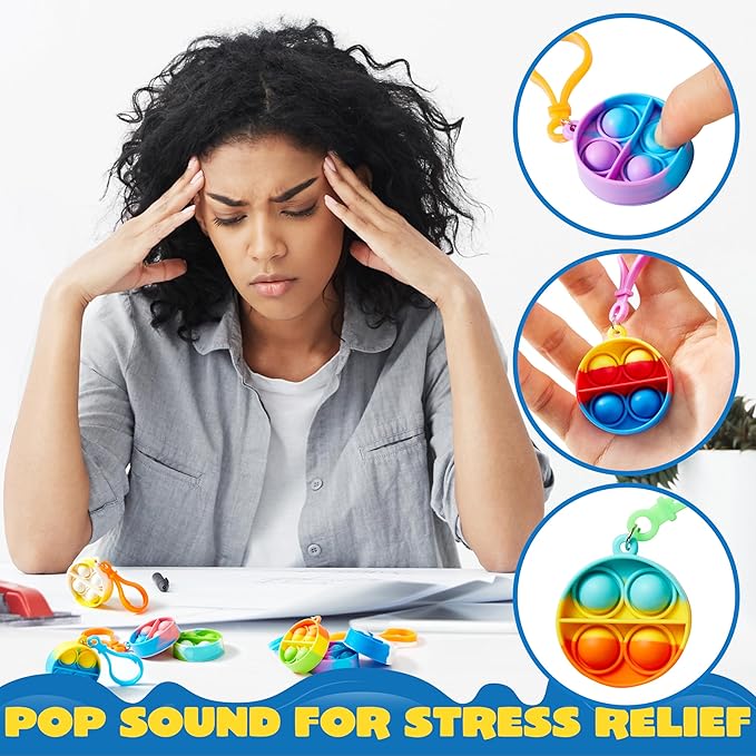 JOYIN Round Pop Fidget Keychain 90 Pack Pop Fidget Toys Bulk Party Favors for Kids 4-8,8-12 Years, Birthday Goodie Bags Stuffers Back to School Gifts for Students Classroom Prizes Sensory Toys