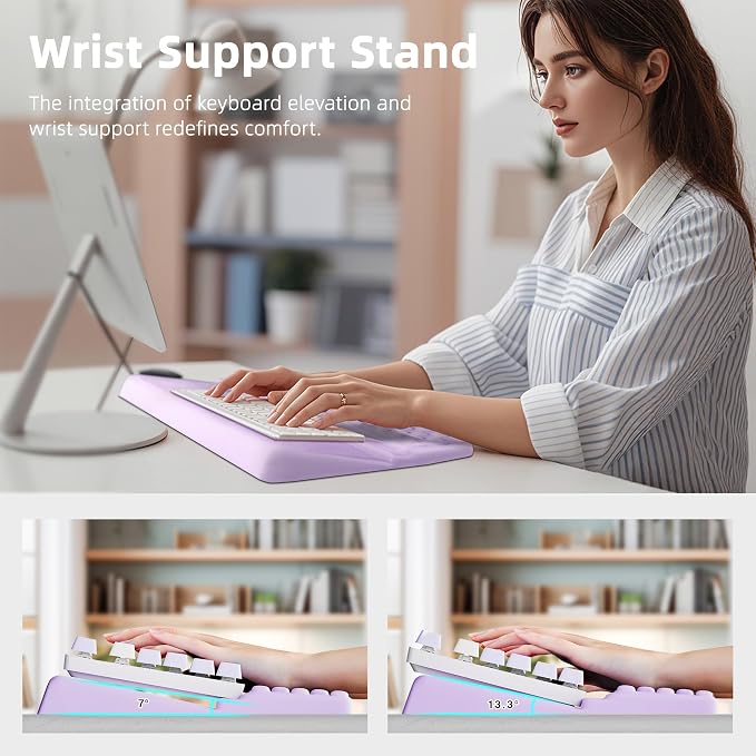 Ospelelf Keyboard Wrist Rest Pad, Comfy Ergonomic Keyboard Stand Riser Holder, Computer Wrist Support Cushion forTyping, Purple