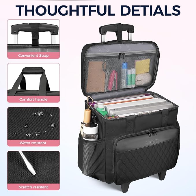 Ytonet X-Large Rolling Teacher Bag with Tote Bag, Rolling Cart for Teacher | Detachable Dolly, 17.3" Rolling Laptop Bag Women, Laptop Rolling Briefcase, Rolling Bag with Wheels, Teacher Supply Organizer