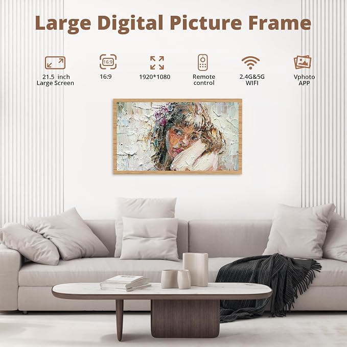 Dragon Touch Large Digital Picture Frame 21.5 inch Screen WiFi Digital Photo Frame Display, 32GB Storage, Auto-Rotate, Share Photos via App, Email, Cloud, Classic 21（Not Touchscreen）
