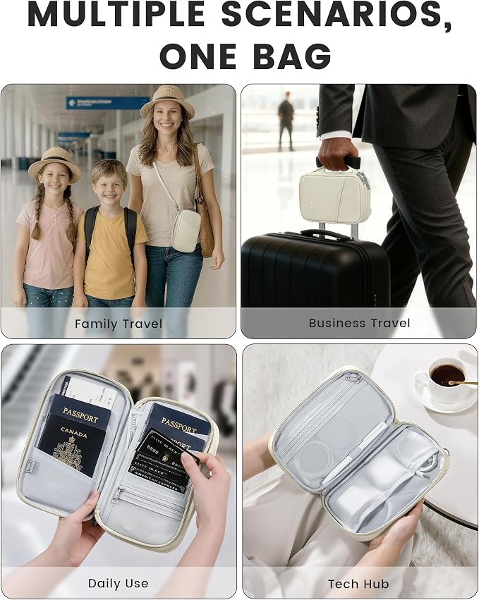 Travelkin Passport Holder For Travel Family, RFID Blocking Passport Wallet | 2-in-1 Travel Organizer, Women Men, Travel document holder, Credit Cards, Cash, Electronic Essentials, Shoulder carry