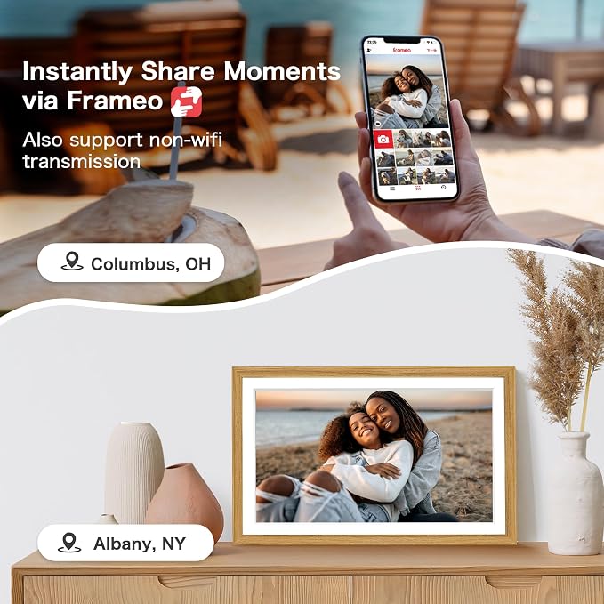 Frameo Digital Picture Frame, Frameo 15.6 Inch Large Digital Photo Frame WiFi, 1920 * 1080 IPS FHD Touchscreen, 32GB, Wall-Mounted, Share Video Picture, Electronic Frame, Mom Gifts, Natural Woodgrain